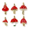 Picture of Eco-friendly Brass Charm Pendant 18K Real Gold Plated Red Mushroom Enamel