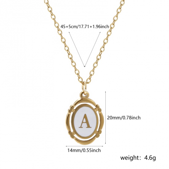 Bild von Umweltfreundliche PVD-Vakuumbeschichtung Stilvoll 18K Vergoldet Weiß 304 Edelstahl Kreuz Gliederketten Oval Anfangsbuchstabe/ Großbuchstabe Message " A-Z " Emaille Anhänger Halskette Unisex 45cm + 5cm lang