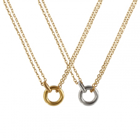 Eco-friendly PVD Vacuum Plating Minimalist 18K Real Gold Plated 304 Stainless Steel Link Cable Chain Circle Ring Pendant Charm Necklace For Women Gift 42cm(16.5") + 8cm(3.1") long