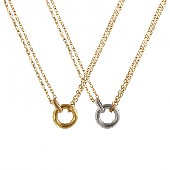 Image de 1 Pièce Collier à Pendentif Chaîne Maille Forçat en 304 Acier Inoxydable Revêtement sous Vide PVD Respectueux de l'Environnement Minimaliste Plaqué Or Véritable 18K Annulaire Pour Femmes Cadeau 42cm + 8cm long