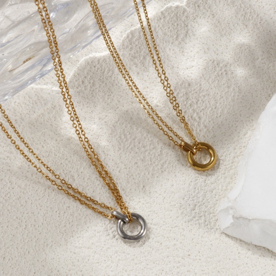 Image de 1 Pièce Collier à Pendentif Chaîne Maille Forçat en 304 Acier Inoxydable Revêtement sous Vide PVD Respectueux de l'Environnement Minimaliste Plaqué Or Véritable 18K Annulaire Pour Femmes Cadeau 42cm + 8cm long