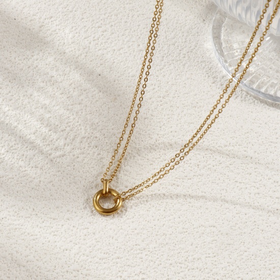 Image de 1 Pièce Collier à Pendentif Chaîne Maille Forçat en 304 Acier Inoxydable Revêtement sous Vide PVD Respectueux de l'Environnement Minimaliste Plaqué Or Véritable 18K Annulaire Pour Femmes Cadeau 42cm + 8cm long