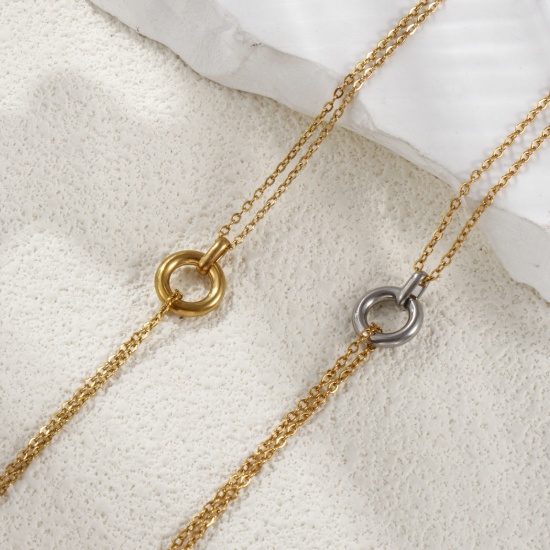 Image de 1 Pièce Collier à Pendentif Chaîne Maille Forçat en 304 Acier Inoxydable Revêtement sous Vide PVD Respectueux de l'Environnement Minimaliste Plaqué Or Véritable 18K Annulaire Pour Femmes Cadeau 42cm + 8cm long
