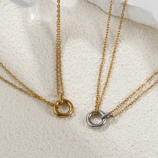 Image de 1 Pièce Collier à Pendentif Chaîne Maille Forçat en 304 Acier Inoxydable Revêtement sous Vide PVD Respectueux de l'Environnement Minimaliste Plaqué Or Véritable 18K Annulaire Pour Femmes Cadeau 42cm + 8cm long