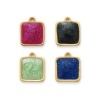 Picture of Eco-friendly PVD Vacuum Plating 304 Stainless Steel Geometric Charms 18K Real Gold Plated Multicolor Enamel Square Glitter 10mm x 8mm