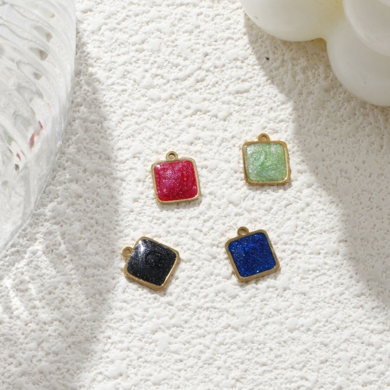 Imagen de 2 Unidades Recubrimiento al Vacío PVD Ecológico 304 Acero Inoxidable Geométrico Colgantes 18K Oro Real Chapado Multicolor Esmalte Cuadrado Brillo 10mm x 8mm