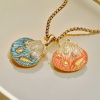 Picture of Eco-friendly PVD Vacuum Plating 304 Stainless Steel Ocean Jewelry Charms 18K Gold Plated Multicolor Enamel Shell Conch Sea Snail Imitation Pearl 25mm x 28.5mm