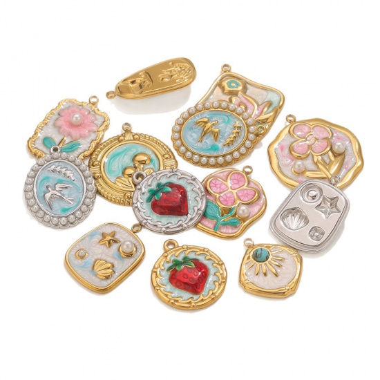 Picture of Eco-friendly 304 Stainless Steel Oil Painting Style Charms Multicolor Enamel