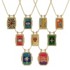 Picture of Eco-friendly Retro Ethnic 18K Real Gold Plated Multicolor Brass Link Cable Chain Rectangle Enamel Pendant Charm Necklace For Women Gift 45cm(17.7") + 5cm(2") long