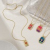 Picture of Eco-friendly Retro Ethnic 18K Real Gold Plated Multicolor Brass Link Cable Chain Rectangle Enamel Pendant Charm Necklace For Women Gift 45cm(17.7") + 5cm(2") long