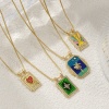 Picture of Eco-friendly Retro Ethnic 18K Real Gold Plated Multicolor Brass Link Cable Chain Rectangle Enamel Pendant Charm Necklace For Women Gift 45cm(17.7") + 5cm(2") long