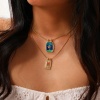 Picture of Eco-friendly Retro Ethnic 18K Real Gold Plated Multicolor Brass Link Cable Chain Rectangle Enamel Pendant Charm Necklace For Women Gift 45cm(17.7") + 5cm(2") long