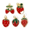 Picture of Eco-friendly Brass Charms 18K Real Gold Plated Red Enamel Strawberry Fruit