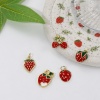 Picture of Eco-friendly Brass Charms 18K Real Gold Plated Red Enamel Strawberry Fruit