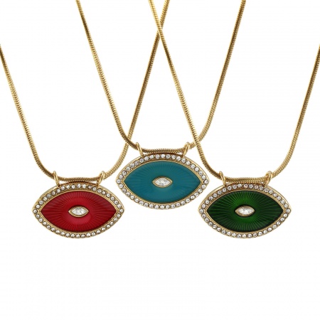 Eco-friendly PVD Vacuum Plating Exquisite 18K Real Gold Plated 304 Stainless Steel & Cubic Zirconia Snake Chain Eye Pendant Charm Necklace For Women Gift 45cm(17.7") long