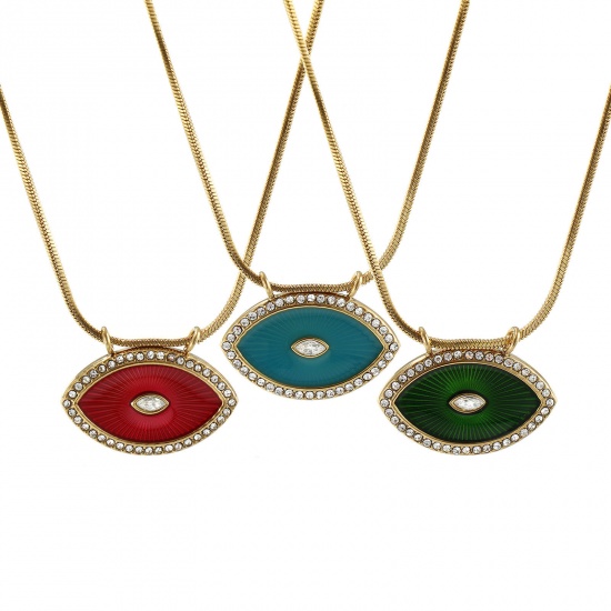 Bild von Umweltfreundliche PVD-Vakuumbeschichtung Exquisit 18K Echtgold plattiert 304 Edelstahl & Zirkon Schlangenkette Auge Anhänger Halskette Für Frauen Geschenk 45cm lang