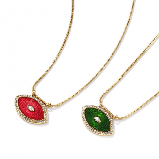 Bild von Umweltfreundliche PVD-Vakuumbeschichtung Exquisit 18K Echtgold plattiert 304 Edelstahl & Zirkon Schlangenkette Auge Anhänger Halskette Für Frauen Geschenk 45cm lang