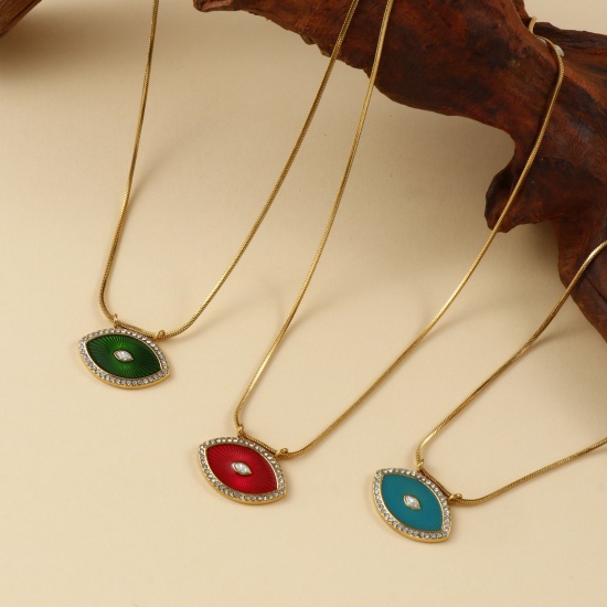 Bild von Umweltfreundliche PVD-Vakuumbeschichtung Exquisit 18K Echtgold plattiert 304 Edelstahl & Zirkon Schlangenkette Auge Anhänger Halskette Für Frauen Geschenk 45cm lang