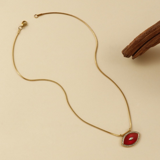 Bild von Umweltfreundliche PVD-Vakuumbeschichtung Exquisit 18K Echtgold plattiert 304 Edelstahl & Zirkon Schlangenkette Auge Anhänger Halskette Für Frauen Geschenk 45cm lang
