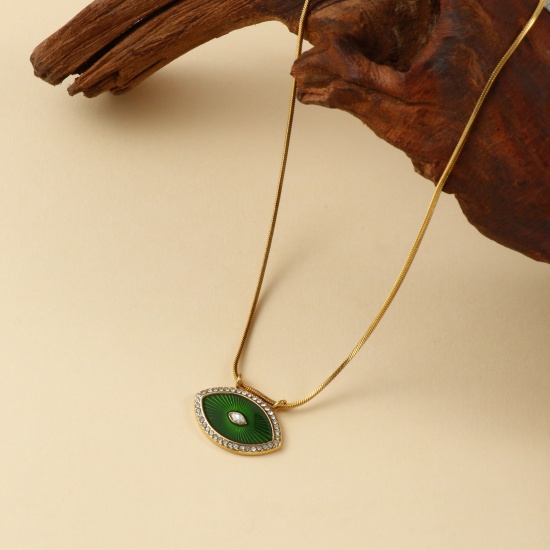 Bild von Umweltfreundliche PVD-Vakuumbeschichtung Exquisit 18K Echtgold plattiert 304 Edelstahl & Zirkon Schlangenkette Auge Anhänger Halskette Für Frauen Geschenk 45cm lang