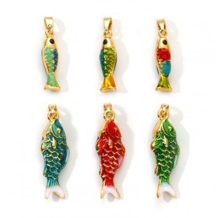 Brass Ocean Jewelry Charms 18K Gold Plated Enamel Fish Animal 3D