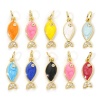Image de 1 Pièce Breloques Bijoux d'Océan Respectueux de la Nature en Laiton Plaqué Or Véritable 18K Émail Poisson Perlaire à Zircone Cubique Clair 19mm x 6mm