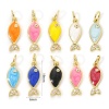 Image de 1 Pièce Breloques Bijoux d'Océan Respectueux de la Nature en Laiton Plaqué Or Véritable 18K Émail Poisson Perlaire à Zircone Cubique Clair 19mm x 6mm