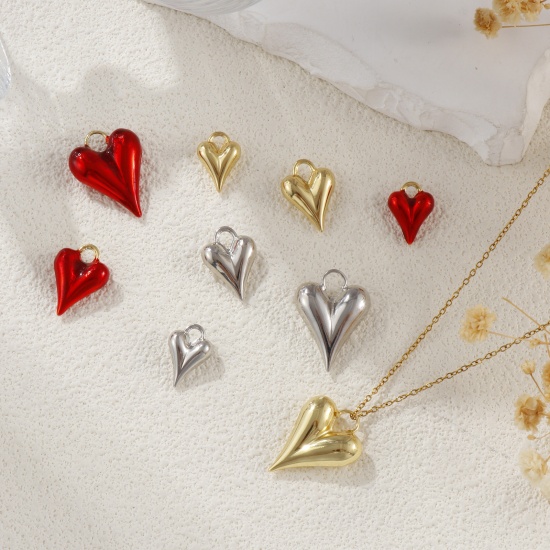 Bild von Umweltfreundlich Messing Valentinstag Charms Echtgold plattiert Herz 3D