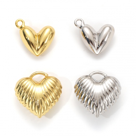 Eco-friendly Brass Valentine's Day Charms Real Gold Plated Heart 3D