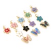 Picture of Eco-friendly Brass Charms 18K Real Gold Plated Multicolor Enamel Flower Butterfly