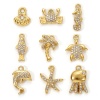 Picture of Eco-friendly PVD Vacuum Plating 304 Stainless Steel Charms 18K Real Gold Plated Micro Pave Clear Cubic Zirconia