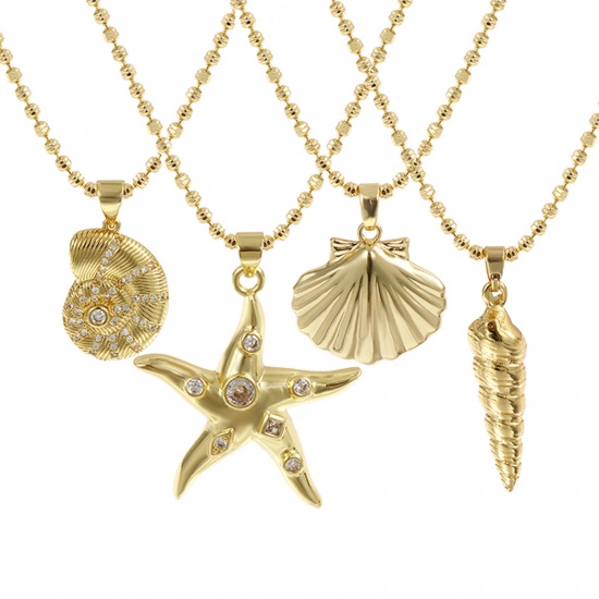 Bild von 18K Echtgold plattiert Kugelkette Muschel/Meeresschnecken Anhänger Halskette, Messing 45cm + 5cm, Für Frauen, Stilvoll Ozean Schmuck Geschenk, Umweltfreundlich