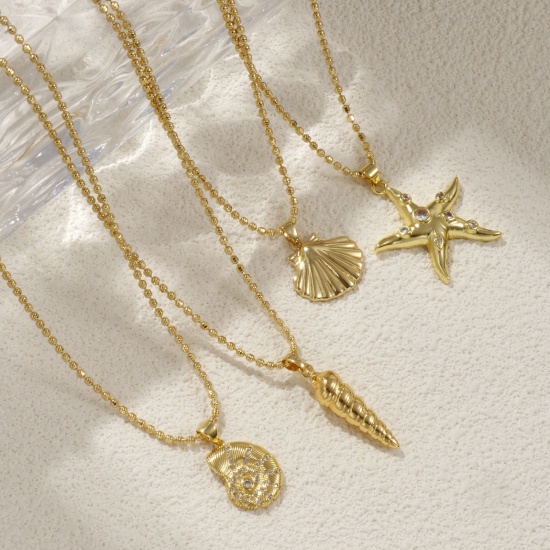 Bild von 18K Echtgold plattiert Kugelkette Muschel/Meeresschnecken Anhänger Halskette, Messing 45cm + 5cm, Für Frauen, Stilvoll Ozean Schmuck Geschenk, Umweltfreundlich