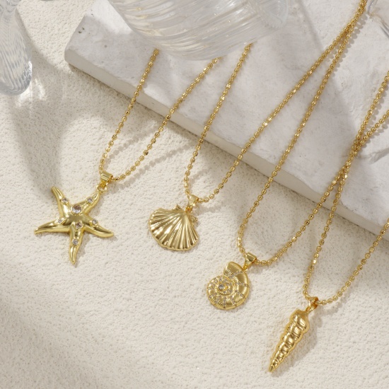 Bild von 18K Echtgold plattiert Kugelkette Muschel/Meeresschnecken Anhänger Halskette, Messing 45cm + 5cm, Für Frauen, Stilvoll Ozean Schmuck Geschenk, Umweltfreundlich