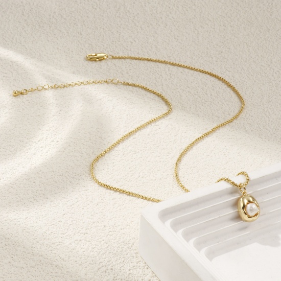 Bild von 1 Piece Eco-friendly Stylish 18K Real Gold Plated Brass Link Cable Chain Irregular Acrylic Imitation Pearl Pendant Charm Necklace For Women Gift 45cm(17.7") + 5cm(2") long
