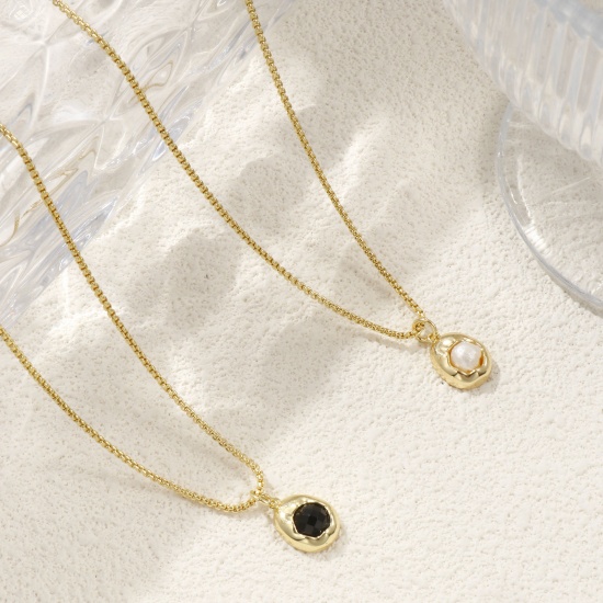 Bild von 1 Piece Eco-friendly Stylish 18K Real Gold Plated Brass Link Cable Chain Irregular Acrylic Imitation Pearl Pendant Charm Necklace For Women Gift 45cm(17.7") + 5cm(2") long