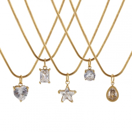 18K Oro Real Chapado Cadenas de Serpiente Collar con Colgante, 304 Acero Inoxidable 45cm, Para Mujeres, Claro Circón Artificial Minimalista Geométrico Regalo, Recubrimiento al Vacío PVD Ecológico, 1 Unidad