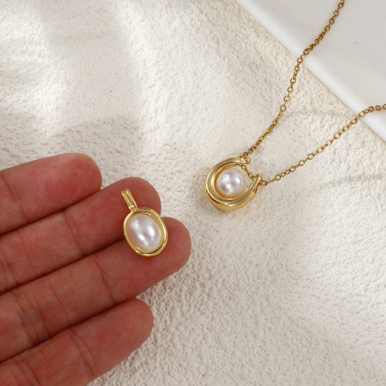 Imagen de 1 Unidad Latón Colgantes Chapado en Oro de 18K Blanco Acrílico Imitación de Perla