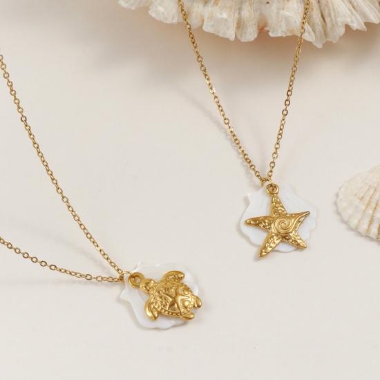 Immagine di 18K Vero Oro Placcato Catena a Cavo Collana con Ciondolo, 304 Acciaio Inossidabile & Conchiglie Naturali 45cm + 5cm, Per Donne, Squisito Gioielli Oceanici Regalo, Placcatura Sottovuoto PVD Ecologica, 1 Pz