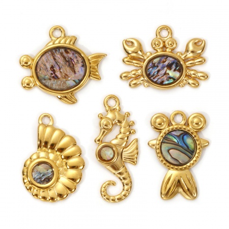 2 PCs Eco-friendly PVD Vacuum Plating 304 Stainless Steel & Natural Shell Ocean Jewelry Charms 18K Real Gold Plated