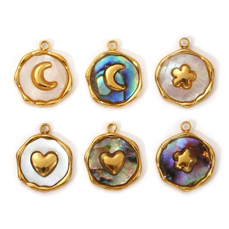 2 PCs Eco-friendly PVD Vacuum Plating 304 Stainless Steel & Natural Shell Charms 18K Real Gold Plated
