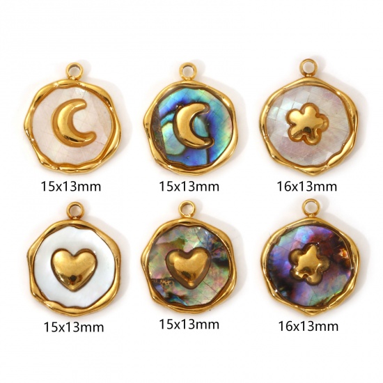 Imagen de 2 PCs Eco-friendly PVD Vacuum Plating 304 Stainless Steel & Natural Shell Charms 18K Real Gold Plated