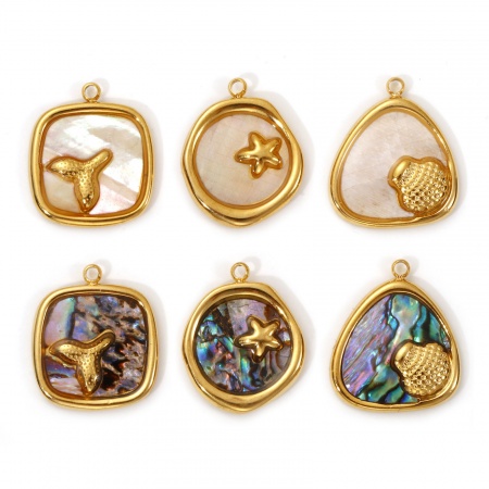 1 Piece Eco-friendly PVD Vacuum Plating 304 Stainless Steel & Natural Shell Charms 18K Real Gold Plated