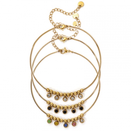 Eco-friendly PVD Vacuum Plating Stylish 18K Real Gold Plated 304 Stainless Steel & Rhinestone Box Chain Charm Anklet For Women Gift 22cm(8.7") long