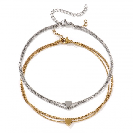 Eco-friendly Stylish Valentine's Day Multicolor 304 Stainless Steel Curb Link Chain Heart Multilayer Layered Anklet For Women Gift 23cm(9") long
