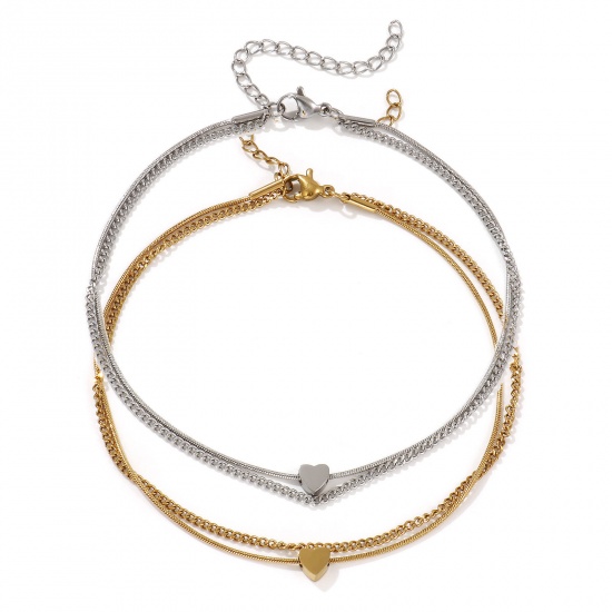 Imagen de 1 Piece Eco-friendly Stylish Valentine's Day Multicolor 304 Stainless Steel Curb Link Chain Heart Multilayer Layered Anklet For Women Gift 23cm(9") long