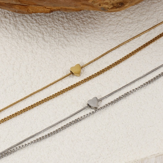 Imagen de 1 Piece Eco-friendly Stylish Valentine's Day Multicolor 304 Stainless Steel Curb Link Chain Heart Multilayer Layered Anklet For Women Gift 23cm(9") long