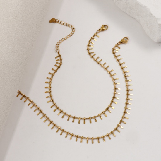 Immagine di 1 Pz Placcatura Sottovuoto PVD Ecologica Minimalista Elegante 18K Vero Oro Placcato 304 Acciaio Inossidabile Catena a Maglia Fatta a Mano Nappine Cavigliere Per Donne Regalo 23cm Lunghezza