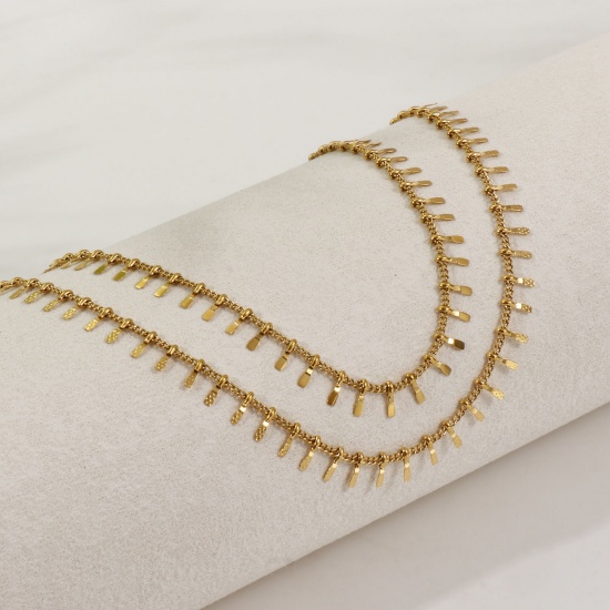 Immagine di 1 Pz Placcatura Sottovuoto PVD Ecologica Minimalista Elegante 18K Vero Oro Placcato 304 Acciaio Inossidabile Catena a Maglia Fatta a Mano Nappine Cavigliere Per Donne Regalo 23cm Lunghezza