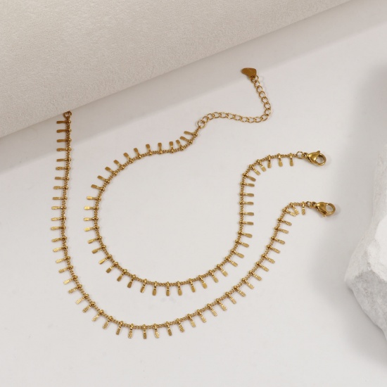 Immagine di 1 Pz Placcatura Sottovuoto PVD Ecologica Minimalista Elegante 18K Vero Oro Placcato 304 Acciaio Inossidabile Catena a Maglia Fatta a Mano Nappine Cavigliere Per Donne Regalo 23cm Lunghezza